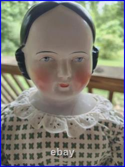 Large Antique German 25 Inch Covered Wagon China Head Doll