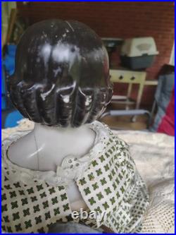 Large Antique German 25 Inch Covered Wagon China Head Doll