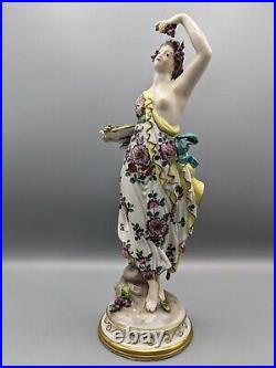 Large Antique German Volkstedt Art Deco Porcelain Figurine Lady with Grapes 11