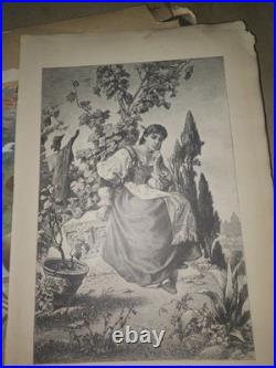 Lot Antique 1800s German Engraving Prints Vintage Art Pages for Framing Decor