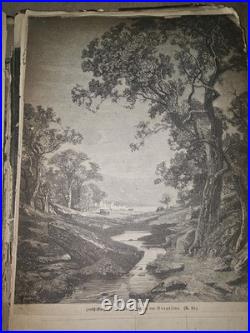 Lot Antique 1800s German Engraving Prints Vintage Art Pages for Framing Decor