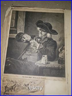 Lot Antique 1800s German Engraving Prints Vintage Art Pages for Framing Decor