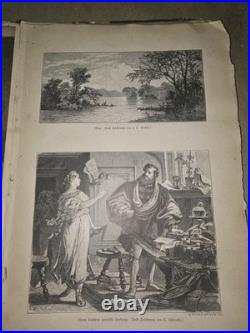 Lot Antique 1800s German Engraving Prints Vintage Art Pages for Framing Decor