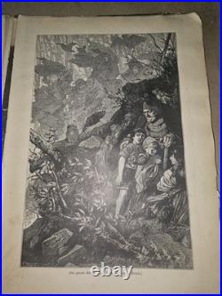 Lot Antique 1800s German Engraving Prints Vintage Art Pages for Framing Decor