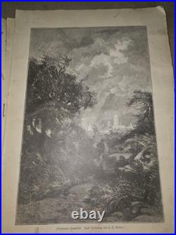 Lot Antique 1800s German Engraving Prints Vintage Art Pages for Framing Decor