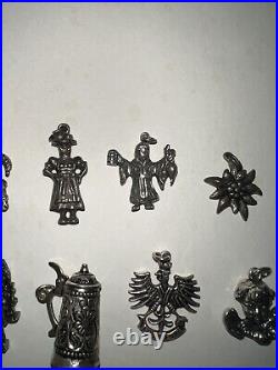 Lot of 10 Antique Vintage 800 835 Coin Silver Charms For Bracelet Boar 3D German Lot of 10 Antique Vintage 800 835 Coin Silver Charms For Bracelet Boar 3D German