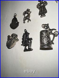 Lot of 10 Antique Vintage 800 835 Coin Silver Charms For Bracelet Boar 3D German Lot of 10 Antique Vintage 800 835 Coin Silver Charms For Bracelet Boar 3D German