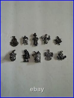 Lot of 10 Antique Vintage 800 835 Coin Silver Charms For Bracelet Boar 3D German Lot of 10 Antique Vintage 800 835 Coin Silver Charms For Bracelet Boar 3D German