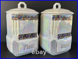 Mepoco Ware Kitchen Canister Jars Sugar Flour Salt Opalescent German Lusterware Mepoco Ware Kitchen Canister Jars Sugar Flour Salt Opalescent German Lusterware
