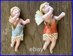Mint Antique German Wax Cupid Cherub Pair Victorian Christmas Ornaments 4