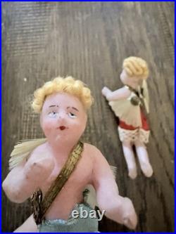 Mint Antique German Wax Cupid Cherub Pair Victorian Christmas Ornaments 4