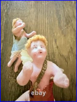 Mint Antique German Wax Cupid Cherub Pair Victorian Christmas Ornaments 4