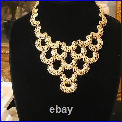 Multi-Strand Gold Chain Pink Bead Vtg Necklace Antique Mid Century Modern MOD 50