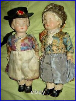 PAIR of Antique, 7 tall, German HANSI, Haralit Art dolls by Wagner & Zetsche