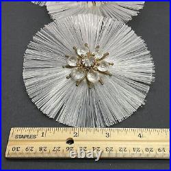 RARE 5 Antique German Spun Glass Round Starburst with Rhinestone Center Ornaments