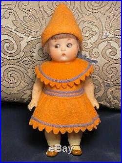 RARE! ANTIQUE ELF PIXIE GERMAN DOLL Small Jointed Bisque Head GOOGLY EYES 6.5
