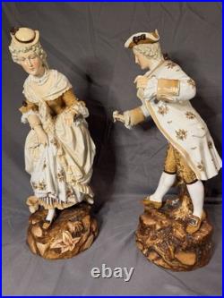 RARE Antique German Volkstedt Porcelain Courting Couple Figurines Pair 16