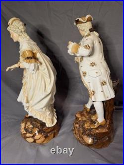 RARE Antique German Volkstedt Porcelain Courting Couple Figurines Pair 16