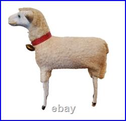 RARE Antique Lg GERMAN Wooly Putz Sheep CHRISTMAS Ribbon BELL 5 T VGC #1