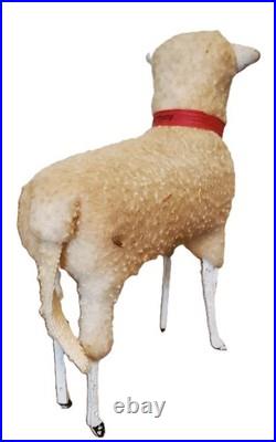 RARE Antique Lg GERMAN Wooly Putz Sheep CHRISTMAS Ribbon BELL 5 T VGC #1