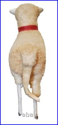 RARE Antique Lg GERMAN Wooly Putz Sheep CHRISTMAS Ribbon BELL 5 T VGC #1