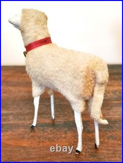 RARE Antique Lg GERMAN Wooly Putz Sheep CHRISTMAS Ribbon BELL 5 T VGC #1