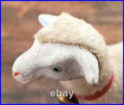 RARE Antique Lg GERMAN Wooly Putz Sheep CHRISTMAS Ribbon BELL 5 T VGC #1
