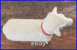 RARE Antique Lg GERMAN Wooly Putz Sheep CHRISTMAS Ribbon BELL 5 T VGC #1