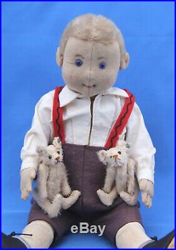 RARE GERMAN STEIFF DOLL WITH HIS TWO MINI STEIFF BEARS c1910! EXCELLENT