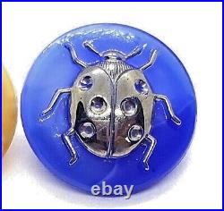 RARE Pictorial Ladybug Vintage German Glass Moonglow Button Insect Bug Mid 20C
