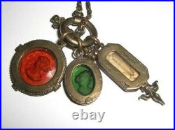 RARE! Vintage Extasia Intaglio Charm Necklace Antiqued Bronze Toggle Signed
