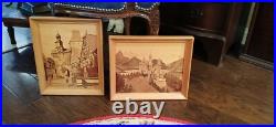 RARE Vintage German Inlaid Marquetry Wood Marcus Tower & Neuschwanstein Castle RARE Vintage German Inlaid Marquetry Wood Marcus Tower & Neuschwanstein Castle