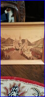 RARE Vintage German Inlaid Marquetry Wood Marcus Tower & Neuschwanstein Castle RARE Vintage German Inlaid Marquetry Wood Marcus Tower & Neuschwanstein Castle
