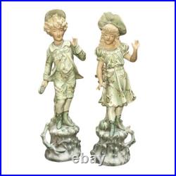 RARE Vtg German Bisque Porcelain Pastoral Boy & Girl Pair 1800s FREE US Shipping