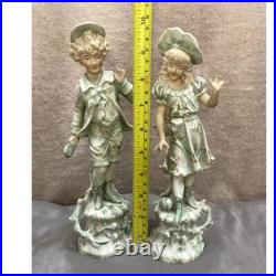 RARE Vtg German Bisque Porcelain Pastoral Boy & Girl Pair 1800s FREE US Shipping