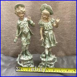 RARE Vtg German Bisque Porcelain Pastoral Boy & Girl Pair 1800s FREE US Shipping