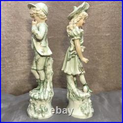 RARE Vtg German Bisque Porcelain Pastoral Boy & Girl Pair 1800s FREE US Shipping