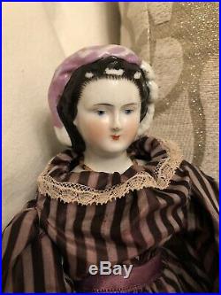Rare 11.5 Petite Antique German Empress Eugenie China Doll Snood Fancy Hair
