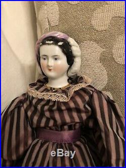 Rare 11.5 Petite Antique German Empress Eugenie China Doll Snood Fancy Hair
