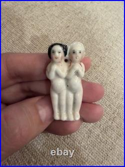 Rare 1.75 Antique German Frozen Charlotte Twin China Doll w Bonnet c1850-1870