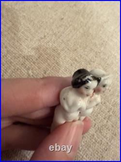 Rare 1.75 Antique German Frozen Charlotte Twin China Doll w Bonnet c1850-1870