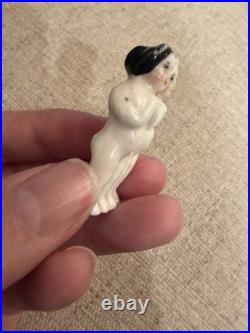 Rare 1.75 Antique German Frozen Charlotte Twin China Doll w Bonnet c1850-1870