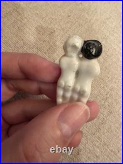 Rare 1.75 Antique German Frozen Charlotte Twin China Doll w Bonnet c1850-1870