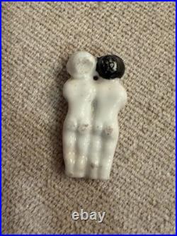 Rare 1.75 Antique German Frozen Charlotte Twin China Doll w Bonnet c1850-1870