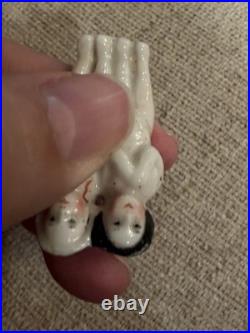 Rare 1.75 Antique German Frozen Charlotte Twin China Doll w Bonnet c1850-1870