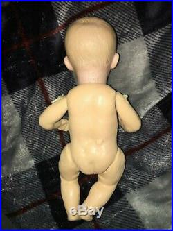 Rare Antique 11 Gebruder Heubach 6894 Bisque Head Character Baby Doll w Buggy