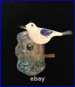 Rare Antique Bird On Branch Tree Blue/Silver/White German Glass Ornament- 1900s