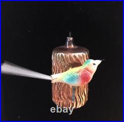 Rare Antique Bird On Branch Tree Brown With Multicolor Bird German GlassOrnament