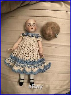 Rare Antique Extra Large All Bisque 7 Doll For The French Market Original Wig