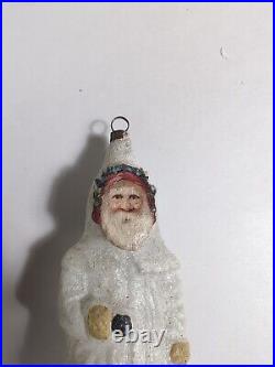 Rare Antique Frosted Santa German Scrap Diecut Glass Xmas Tree Ornament